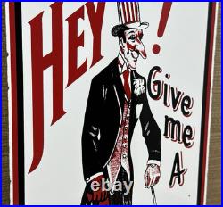 Vintage Tall One Soda Pop Porcelain Sign Coca Cola Bottle Can Gas Station