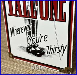 Vintage Tall One Soda Pop Porcelain Sign Coca Cola Bottle Can Gas Station