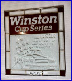 Vintage Talladega NASCAR Winston Cup Series Glass Advertising Sign Collectible