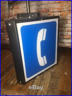 Vintage Telephone Pay Phone Booth Three Sided Sign Triangle GTE Bell Light Up
