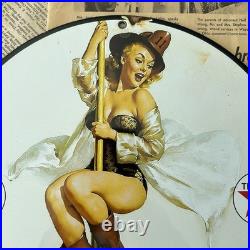 Vintage Texaco Fire Chief Gasoline Pin-up 12 Inch Porcelain Enamel Sign