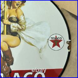 Vintage Texaco Fire Chief Gasoline Pin-up 12 Inch Porcelain Enamel Sign