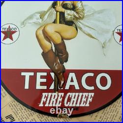 Vintage Texaco Fire Chief Gasoline Pin-up 12 Inch Porcelain Enamel Sign