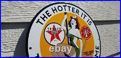 Vintage Texaco Gasoline Porcelain Gas Oil Fire Chief Hotter It Is Service Sign