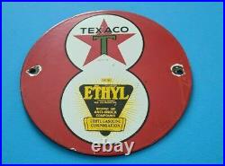 Vintage Texaco Gasoline Porcelain Motor Oil Service Station Pump Ethyl 7 Sign
