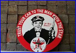 Vintage Texaco Gasoline Porcelain Service Station Gas Attendant Pump Plate Sign