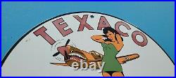 Vintage Texaco Gasoline Porcelain Ww2 Airplane Military Gas Service Station Sign