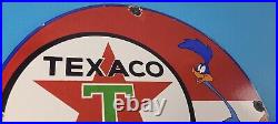 Vintage Texaco Gasoline Sign Red Star Road Runner Gas Pump Service Sign