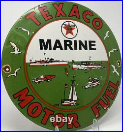 Vintage Texaco Marine Gasoline Porcelain Sign Gas Station Pump Plate Motor Oil