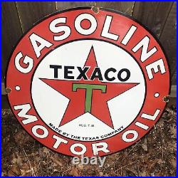 Vintage Texaco Motor Oil Gasoline Porcelain Sign 30? Display