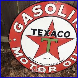 Vintage Texaco Motor Oil Gasoline Porcelain Sign 30? Display