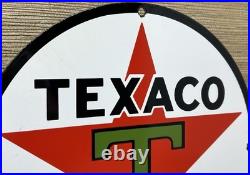 Vintage Texaco Motor Oil Porcelain Sign Texas Gasoline Gas Station Pump Plate