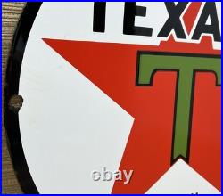 Vintage Texaco Motor Oil Porcelain Sign Texas Gasoline Gas Station Pump Plate