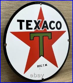 Vintage Texaco Motor Oil Porcelain Sign Texas Gasoline Gas Station Pump Plate