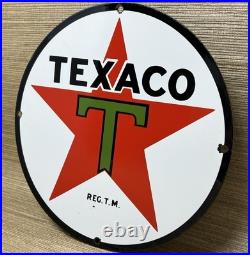 Vintage Texaco Motor Oil Porcelain Sign Texas Gasoline Gas Station Pump Plate