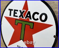 Vintage Texaco Motor Oil Porcelain Sign Texas Gasoline Gas Station Pump Plate