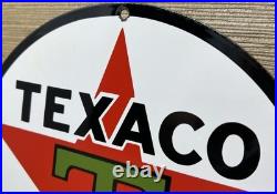 Vintage Texaco Motor Oil Porcelain Sign Texas Gasoline Gas Station Pump Plate