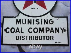 Vintage Texaco Munising Coal Company Distributor Porcelain Gas Sign 8×7