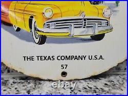 Vintage Texaco Porcelain Sign 1957 Texas Motor Oil Gas Station Service Sport