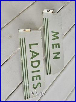 Vintage Texaco Restroom Mens Ladies Set Flange Porcelain Sign Double Sided