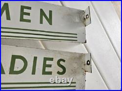 Vintage Texaco Restroom Mens Ladies Set Flange Porcelain Sign Double Sided