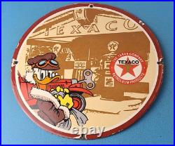 Vintage Texaco Sign Disney Duck Gasoline Service Gas Pump Porcelain Sign