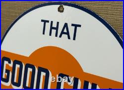 Vintage That Good Gulf Gasoline Porcelain Sign Gas Station Motor Oil Pump