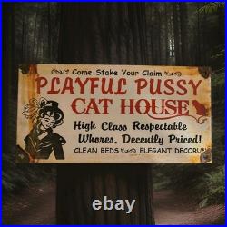 Vintage The Playful Pussy Cat House Porcelain Sign Brothel Las Vegas Nevada USA