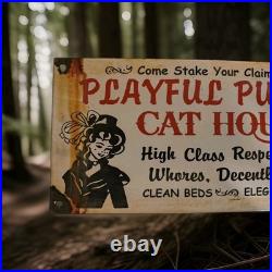 Vintage The Playful Pussy Cat House Porcelain Sign Brothel Las Vegas Nevada USA