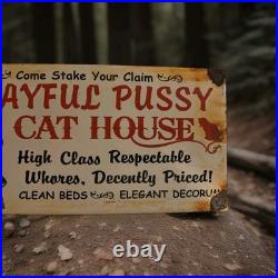 Vintage The Playful Pussy Cat House Porcelain Sign Brothel Las Vegas Nevada USA