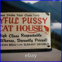 Vintage The Playful Pussy Cat House Porcelain Sign Brothel Las Vegas Nevada USA