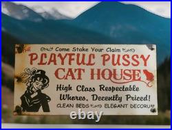 Vintage The Playful Pussy Cat House Porcelain Sign Brothel Las Vegas Nevada USA