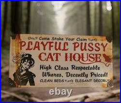 Vintage The Playful Pussy Cat House Porcelain Sign Brothel Las Vegas Nevada USA