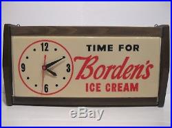 Vintage Time For Borden's Ice Cream Advertising Clock Light Up Sign
