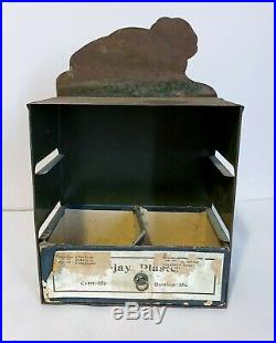 Vintage Tin Sign Store Display Case Advertising Box BLUE-JAY CORN PLASTERS 1930s