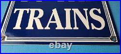 Vintage To The Trains Railroad Sign Directional Railway Station Porcelain Sign