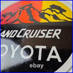 Vintage Toyota Sign Automobile Land Cruiser Gas Pump Dealer Porcelain Sign