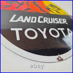 Vintage Toyota Sign Automobile Land Cruiser Gas Pump Dealer Porcelain Sign