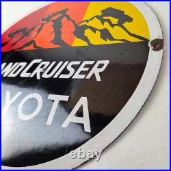 Vintage Toyota Sign Automobile Land Cruiser Gas Pump Dealer Porcelain Sign