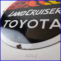 Vintage Toyota Sign Automobile Land Cruiser Gas Pump Dealer Porcelain Sign
