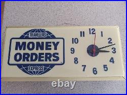 Vintage Travelers Express Money Orders. Light Up Advertising Sign/Clock