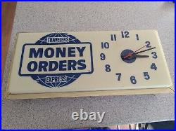 Vintage Travelers Express Money Orders. Light Up Advertising Sign/Clock