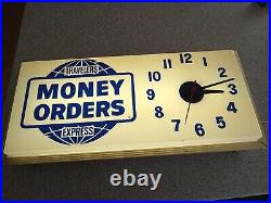 Vintage Travelers Express Money Orders. Light Up Advertising Sign/Clock