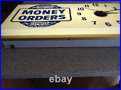 Vintage Travelers Express Money Orders. Light Up Advertising Sign/Clock