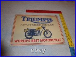 Vintage Triumph Motorcycles Dealer 14 X 10 Porcelain Metal Gasoline & Oil Sign