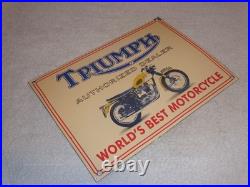 Vintage Triumph Motorcycles Dealer 14 X 10 Porcelain Metal Gasoline & Oil Sign