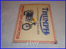 Vintage Triumph Motorcycles Dealer 14 X 10 Porcelain Metal Gasoline & Oil Sign
