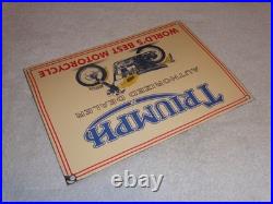 Vintage Triumph Motorcycles Dealer 14 X 10 Porcelain Metal Gasoline & Oil Sign