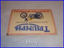 Vintage Triumph Motorcycles Dealer 14 X 10 Porcelain Metal Gasoline & Oil Sign