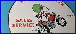 Vintage Triumph Motorcycles Sign Snoopy Biker Sign Gas Pump Porcelain Sign